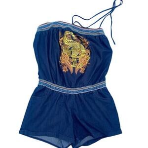 Southpole Women’s 2X Strapless Denim Romper Embroidered Front Design